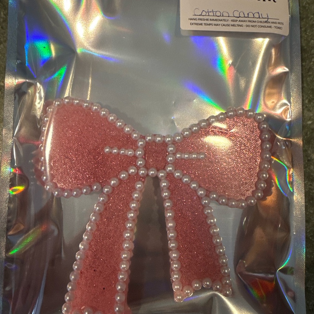 Pink Glitter Bow Patch with Pearl Trim Car Freshie